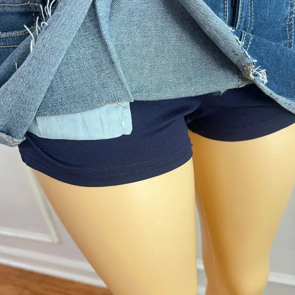 Y2K Vtg Refuge Stetch Denim Mini Skort Sz M Women Raw Hem Blue Retro Streetwear